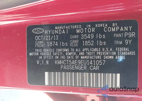 2014 Hyundai Accent Gs z USA, uszkodzony, nr VIN KMHCT5AE9EU141057